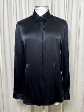 THE ROW Dark Navy Silk Button Up Shirt Blouse Top Sz US 4